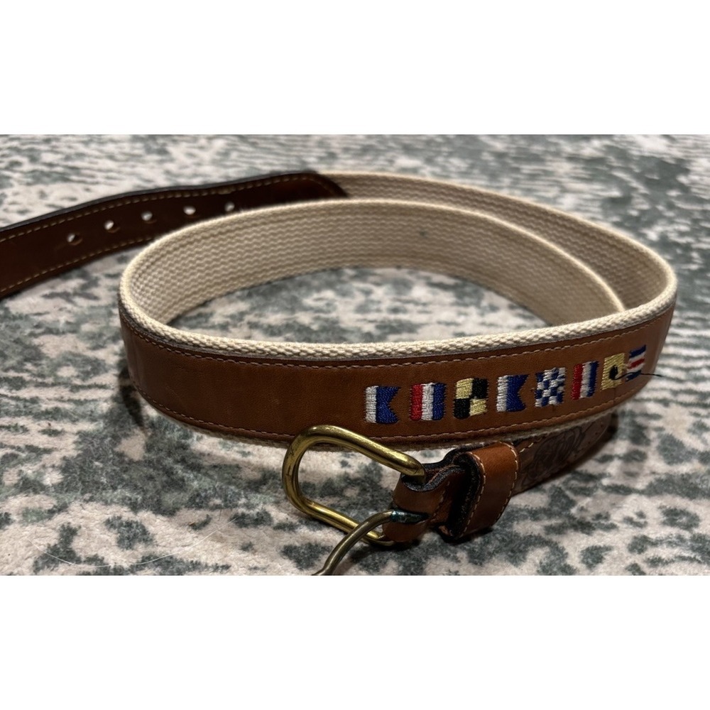 Vintage Reed Riders Nautical Theme Woven/leather Belt Made In USA Size 38 Brass